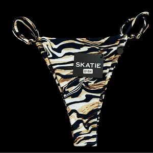 Skatie Harli Bikini Bottom M Marble Zebra High Cut Tie Side Swim Bottom NWT $70